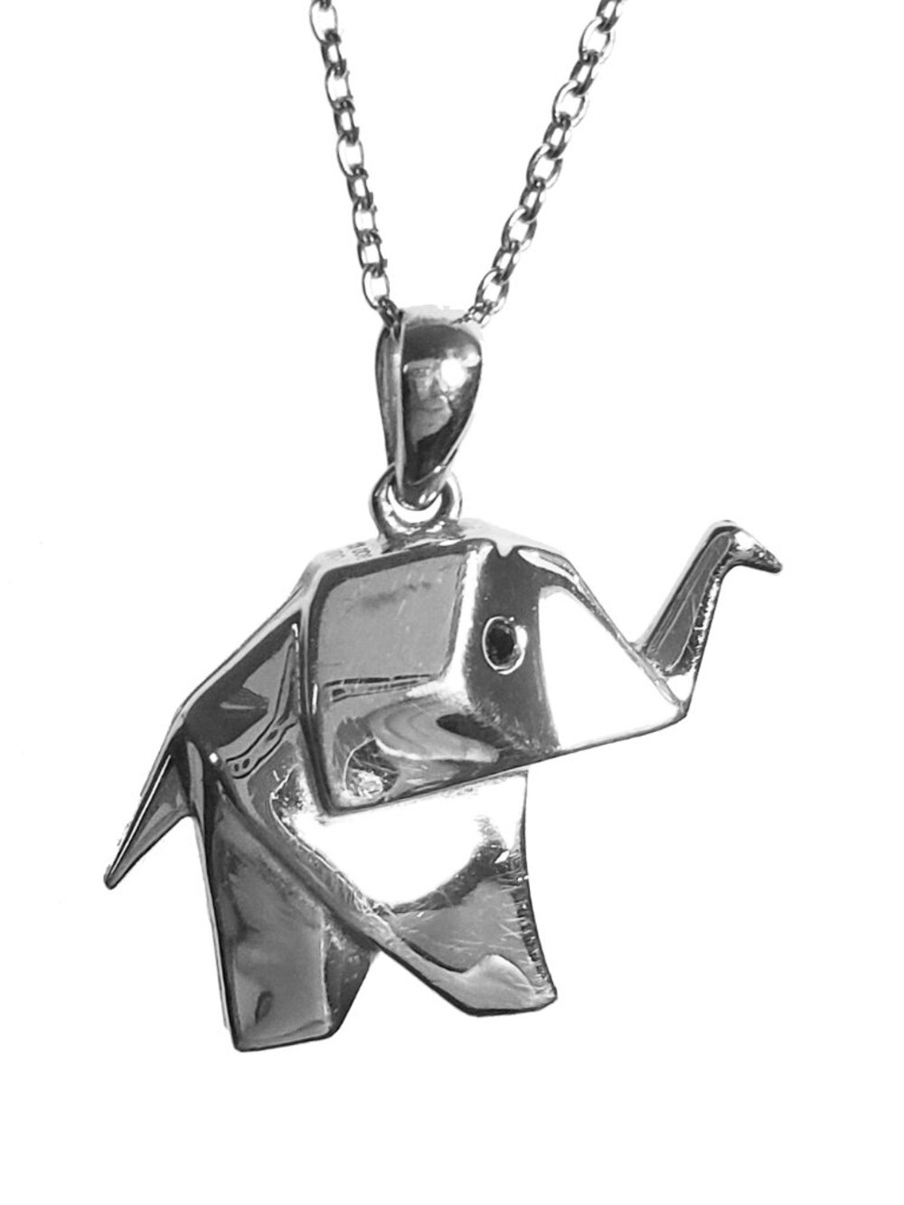 Helzberg Sterling Silver Origami Elephant Black Diamond Necklace - Picture 2 of 6